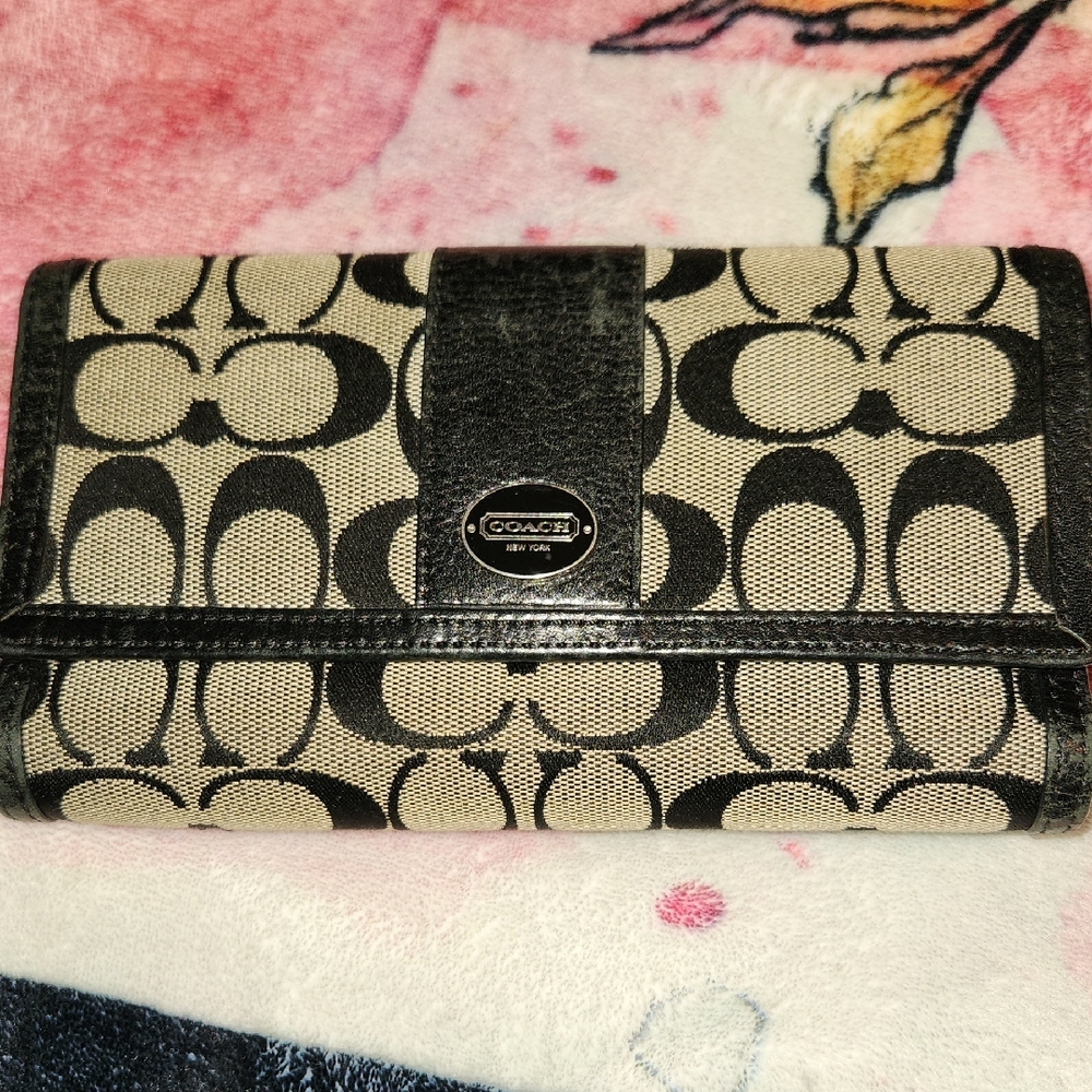 Coach Monogram Black and Cream Clutch